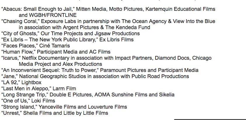 documentary short list
