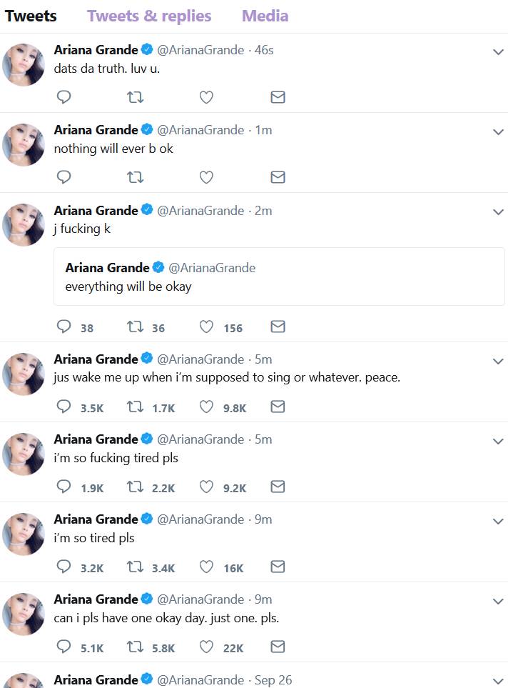 Ariana Grande Tells Twitter Followers She's Having a Bad Day