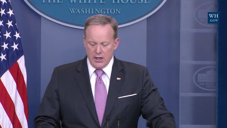 Paging Melissa McCarthy to SNL ASAP: Sean Spicer’s Flag Pin Is Upside Down, and So Is He