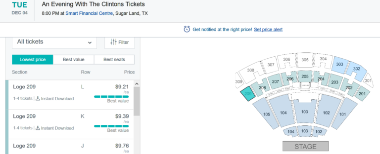 UPDATE: Tickets to See the Clintons Tomorrow Night in Sugarland, TX Fall to $9.21