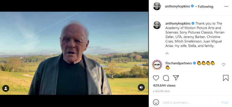 Watch Anthony Hopkins Accept His Oscar, Pay Tribute to Chadwick Boseman: “At 83 Years of Age I Did Not Expect To Get This Award”