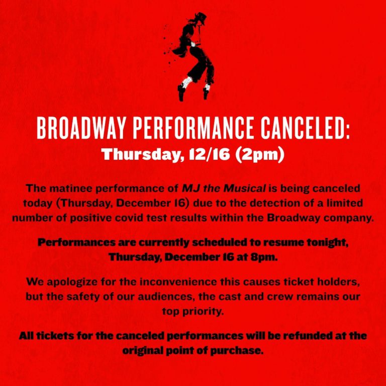 Dangerous: “MJ” MIchael Jackson Musical Cancels Tonight’s Show for “Non-COVID Related Reason”