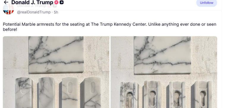 Trump Plans to Turn Kennedy Center into Marble Bathroom, Did He Get a Deal? Says Armrests in Theater “Unlike Anything” — For a Reason!