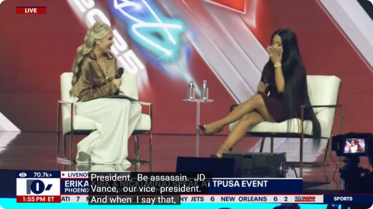 Rapper Nicki Minaj Gambles Career, Suggests JD Vance Was Charlie Kirk’s Assassin Onstage With Erika Kirk at Turning Point Event