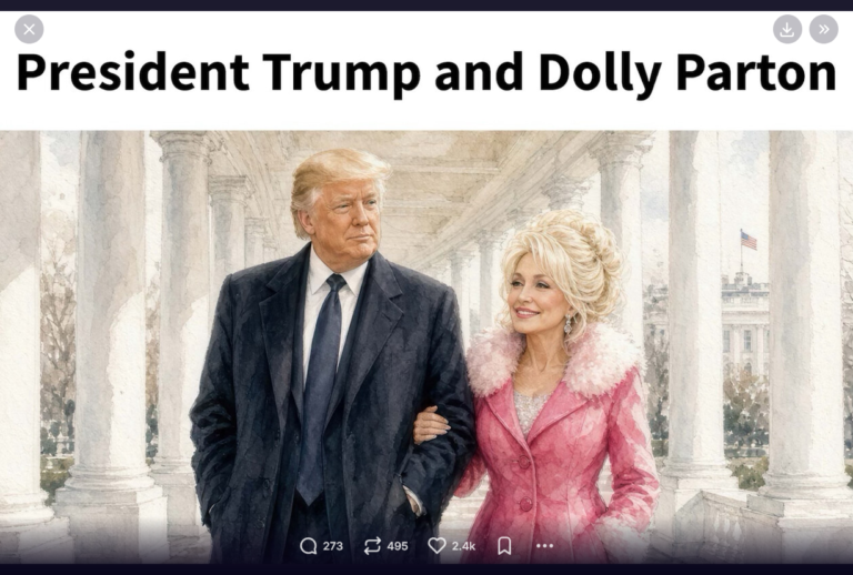Trump Continues to Cash in On Dolly Parton, Posts AI Portrait of Them Arm in Arm Walking Together at White House: She Actually Loathed Him