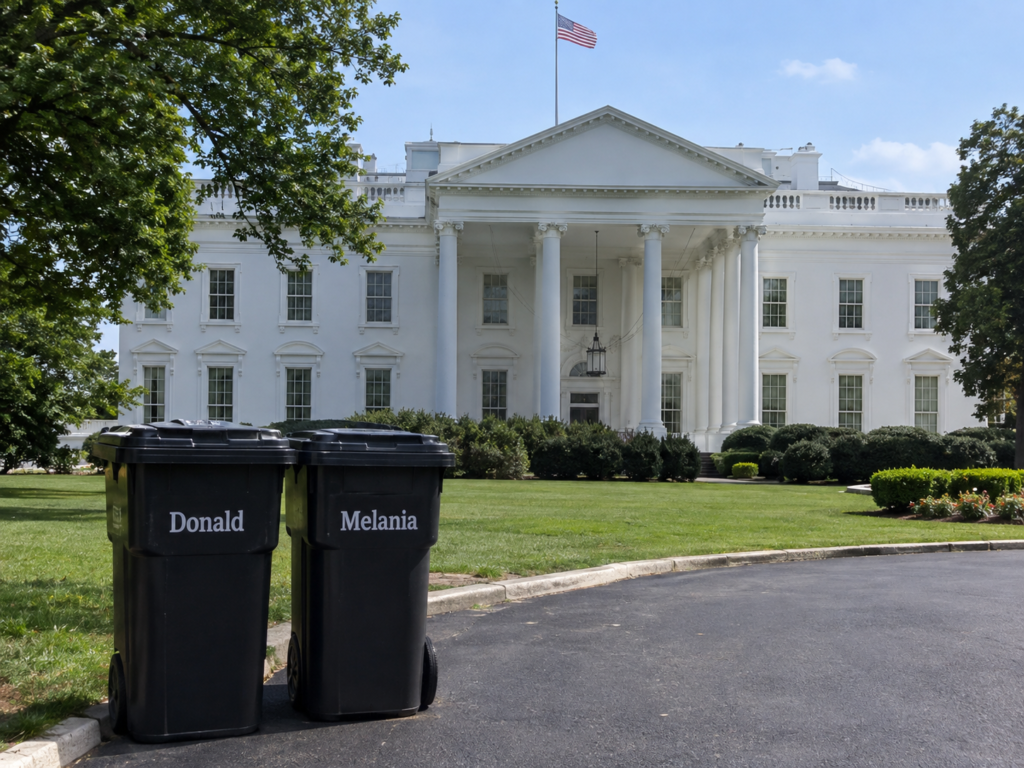 Trump Posts Picture of White House With Trash Bags Outside Marked CNN, MS Now Politico After Locking Out Reporters, Our Version Is Here
